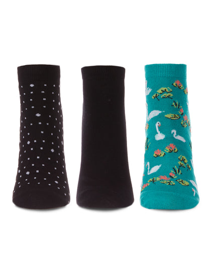 Women's 3 Pair Pack Swan Bamboo Blend Low-Cut Socks : Color: Black