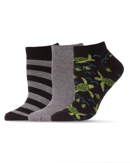 Women's 3 Pair Pack Turtles Bamboo Blend Low-Cut Socks : Color: Black