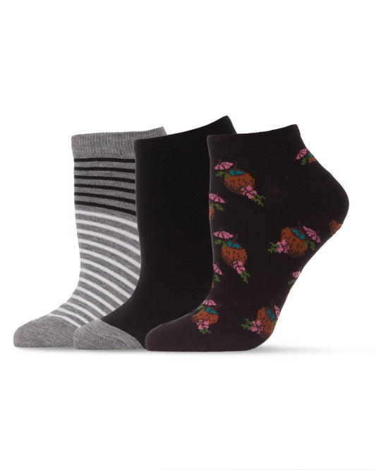 Women's 3 Pair Pack Coconut Drinks Bamboo Blend Low-Cut Socks : Color: Black