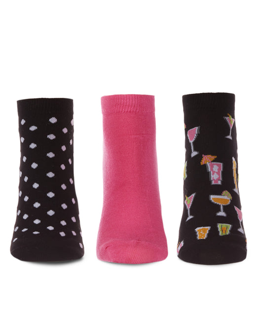 Women's 3 Pair Pack Cocktails Bamboo Blend Low-Cut Socks : Color: Black