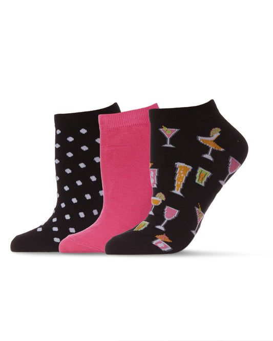 Women's 3 Pair Pack Cocktails Bamboo Blend Low-Cut Socks : Color: Black