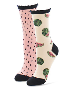 MeMoi Watermelon & Seeds Crew Sock 2 Pack
