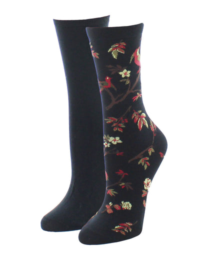 Exotic Birds Cotton Blend Crew Socks 2 Pack : Color: Black