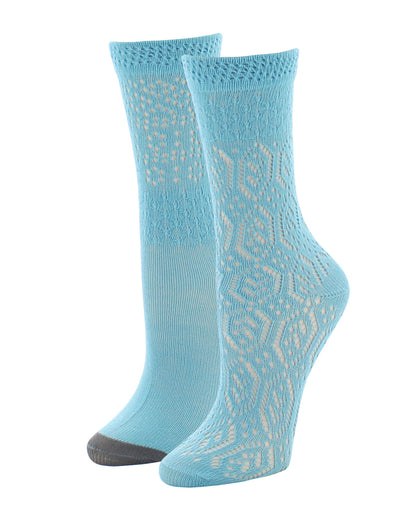Open Knit Combed Cotton Blend Spring Crew Socks 2-Pack : Color: Light Blue Knit