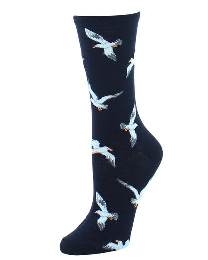Soaring Seagulls Bamboo Blend Crew Socks : Color: Black