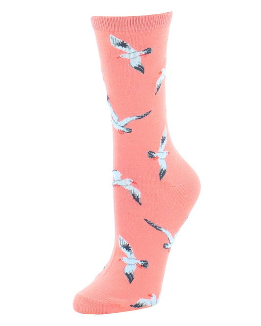 Soaring Seagulls Bamboo Blend Crew Socks : Color: Fusion Coral