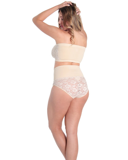 High-Waisted Lace Seamless Shaping Panties : Color: Nude