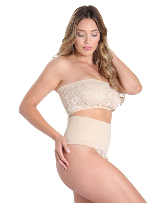 High-Waisted Lace Seamless Shaping Thong : Color: Nude