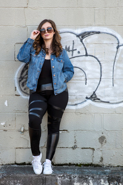 Sexy Moto Pleather Accent Shaping Leggings : Color: Black