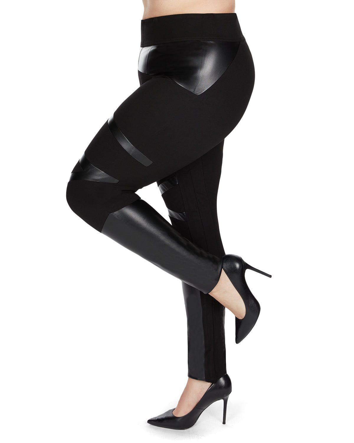 Sexy Moto Pleather Accent Shaping Leggings : Color: Black