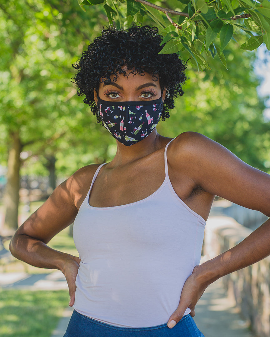 Wine Fashion Face Covering with 5-Layer Filter Inserts : Color: Black