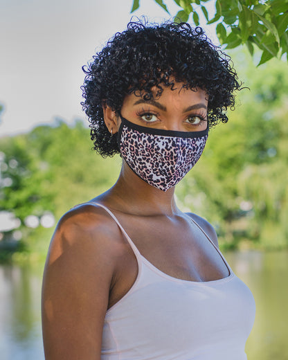 Leopard Print Fashion Face Covering with 5-Layer Filter Inserts : Color: Leopard