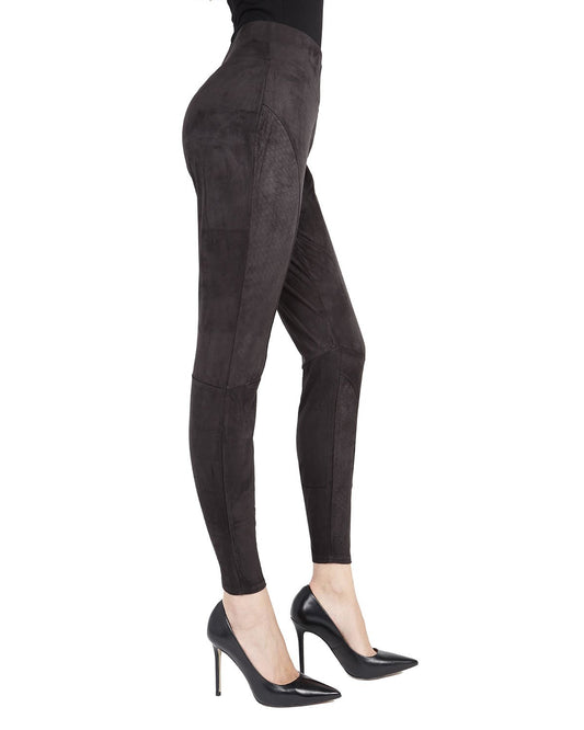 Women's Vegan Suede High-Waist Shaping Leggings : Color: Black