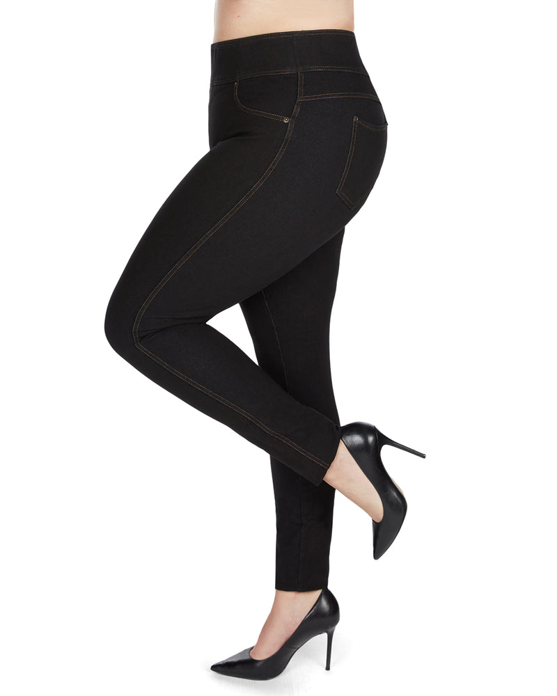 High waist black denim leggings for women