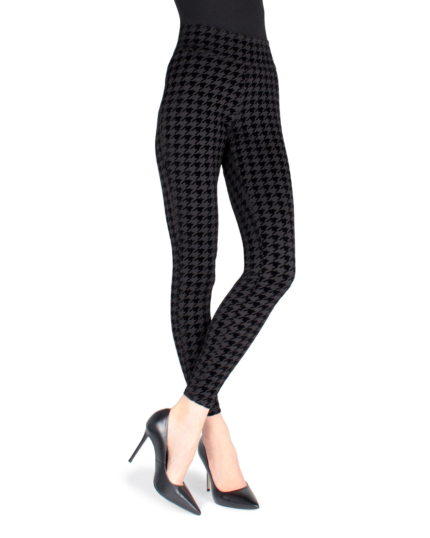 Suede Houndstooth Shaping Leggings : Color: Black