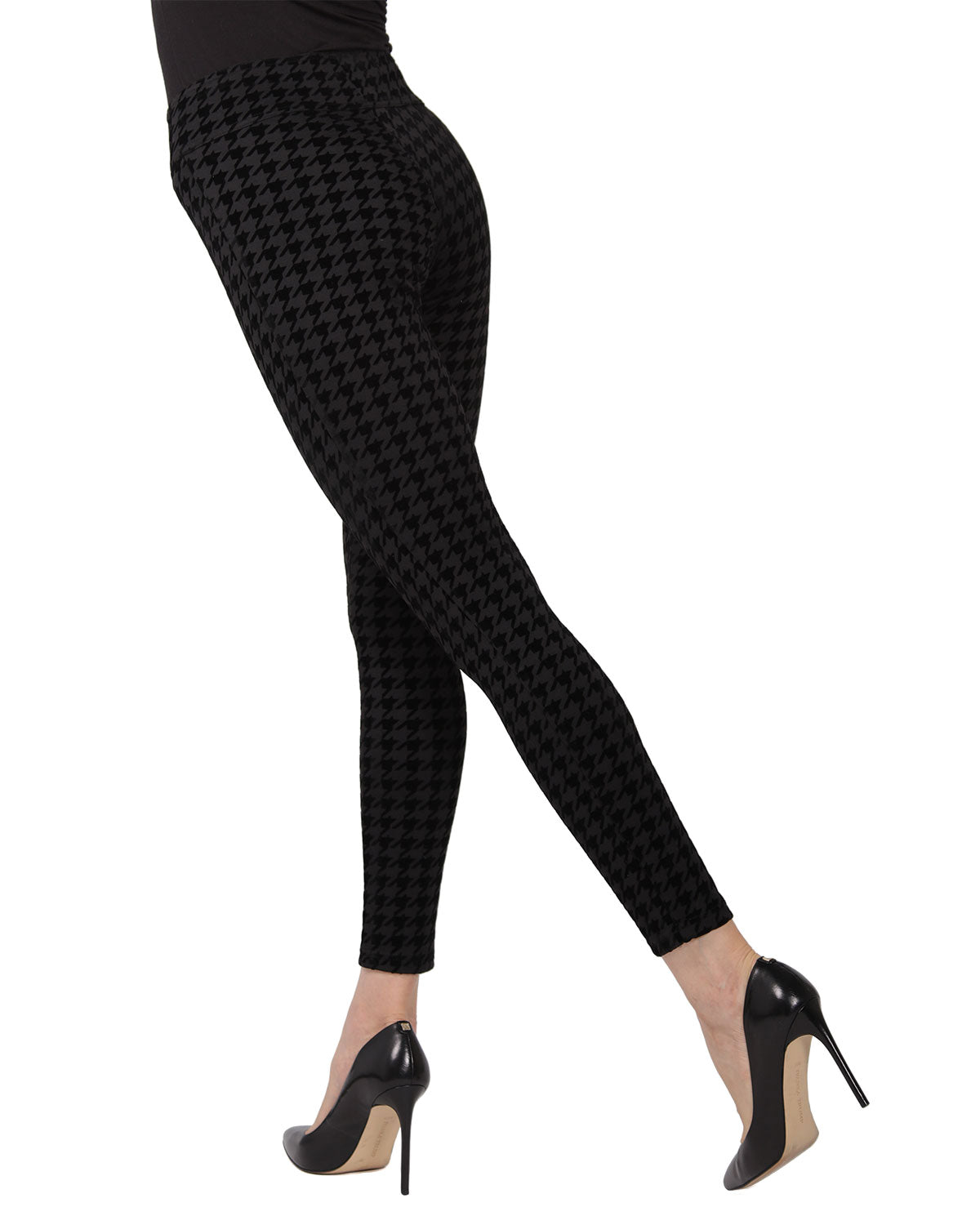 Suede Houndstooth Shaping Leggings : Color: Black