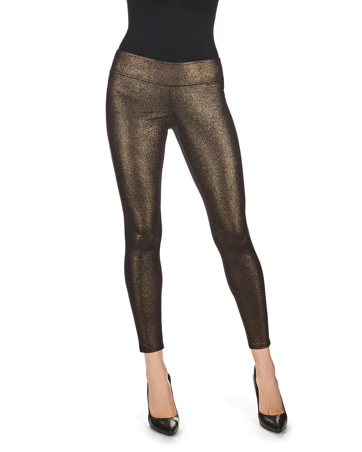 Metallic High Waist Shaping Leggings : Color: Black/Gold