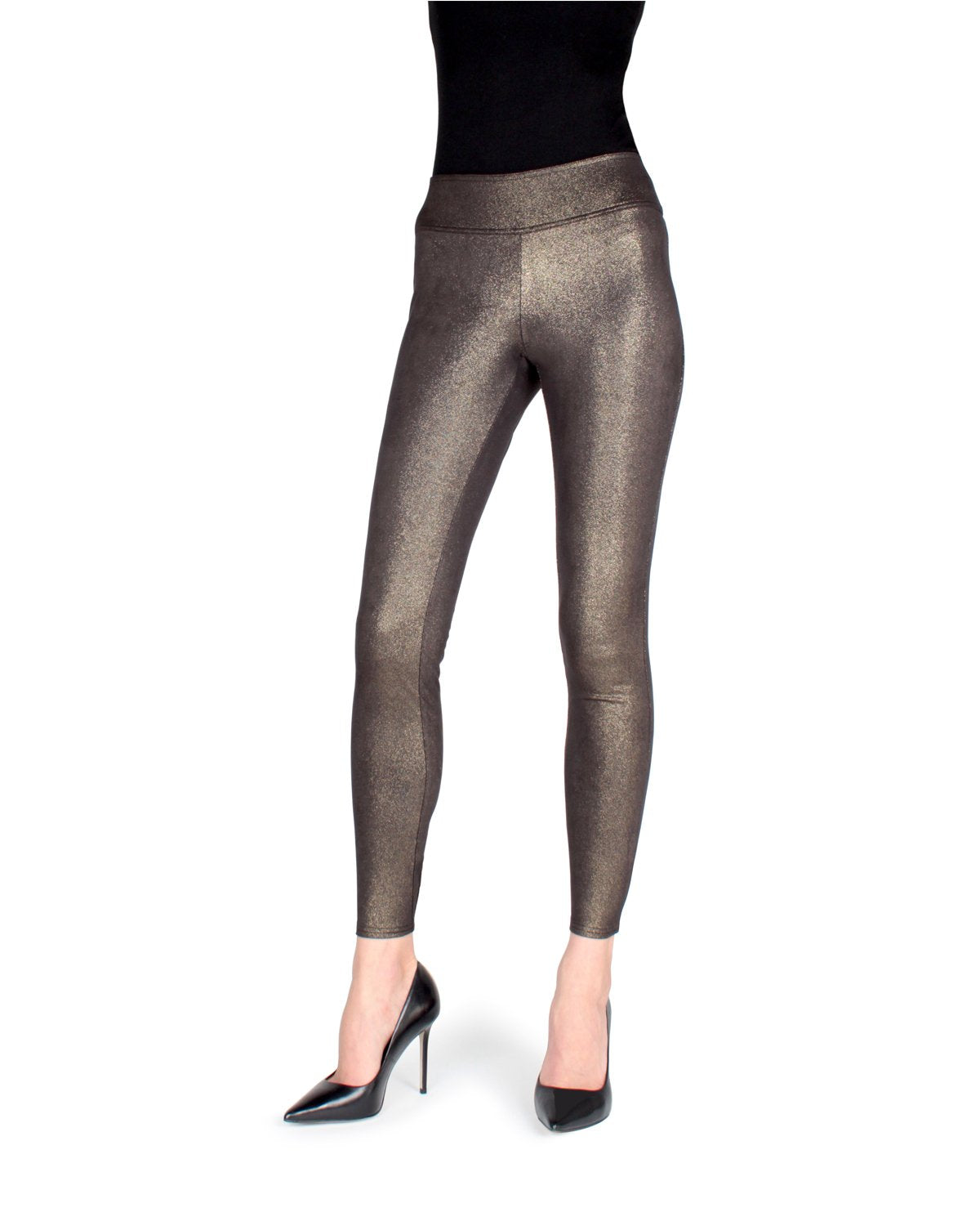 Metallic High Waist Shaping Leggings : Color: Black/Gold