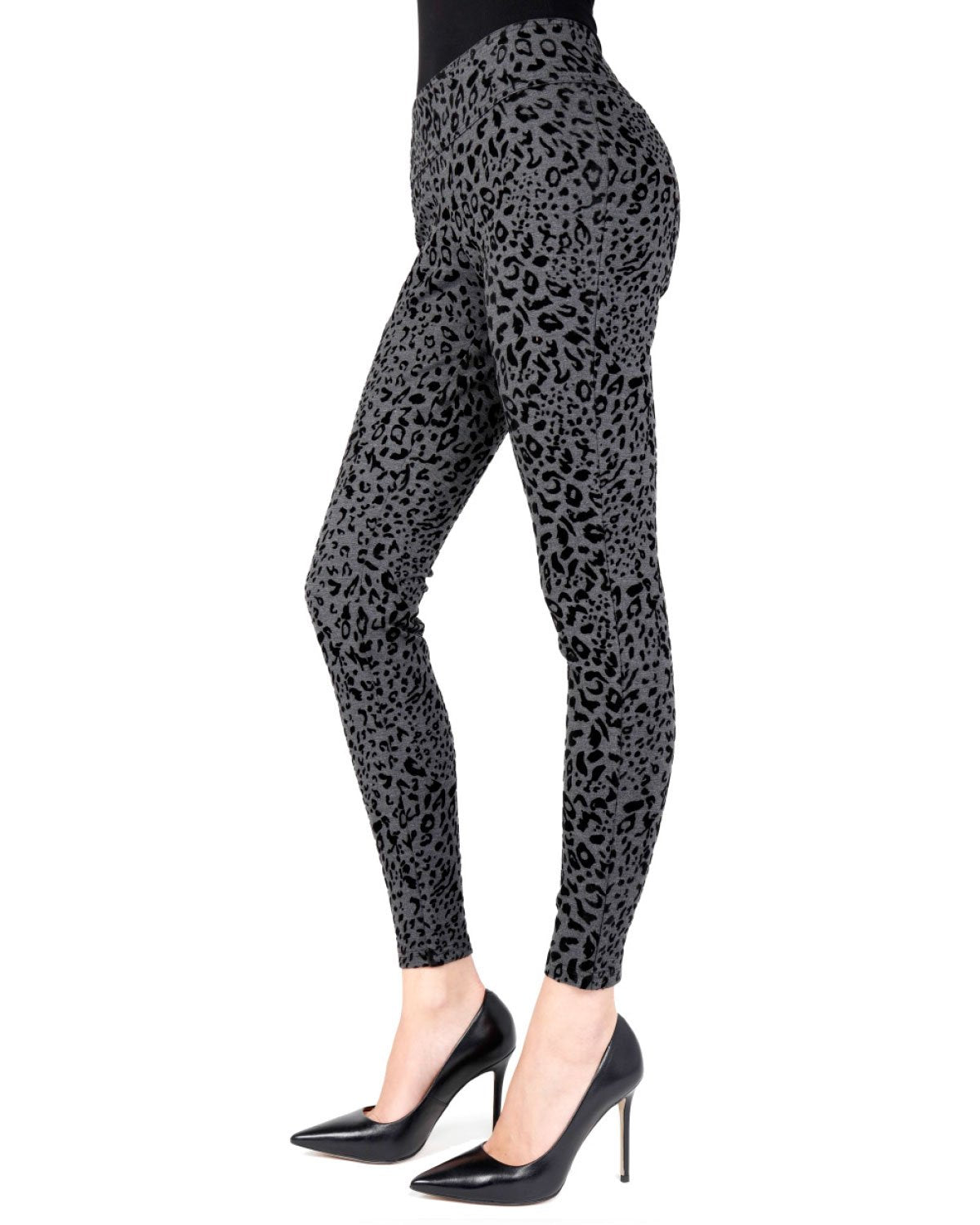 Flocked Monochrome Cheetah Leggings : Color: Black