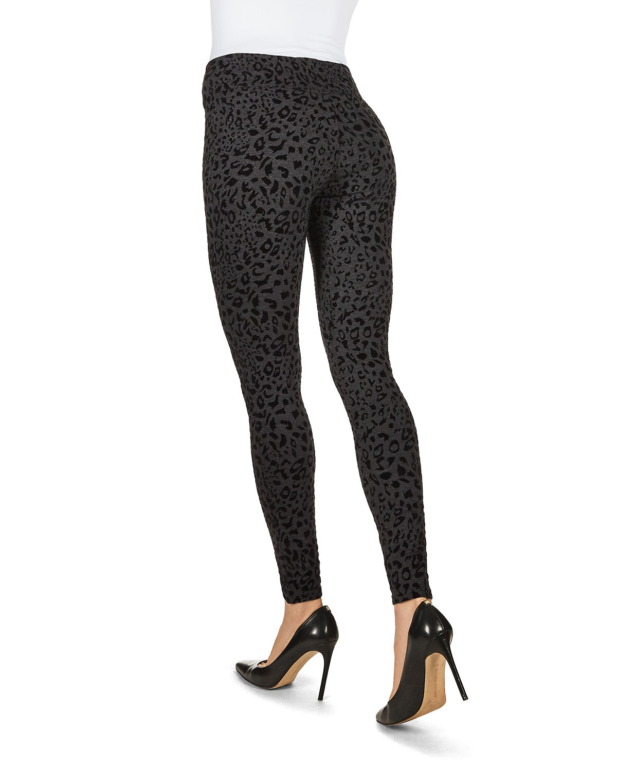 Flocked Monochrome Cheetah Leggings : Color: Black
