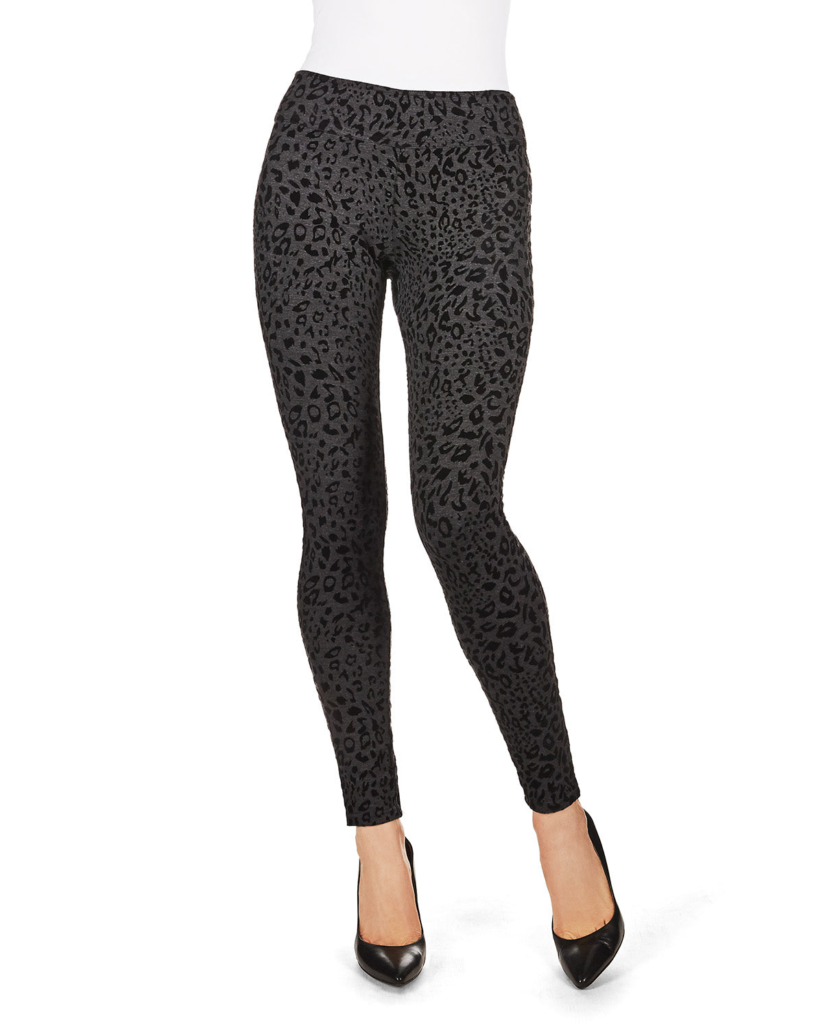Flocked Monochrome Cheetah Leggings : Color: Black