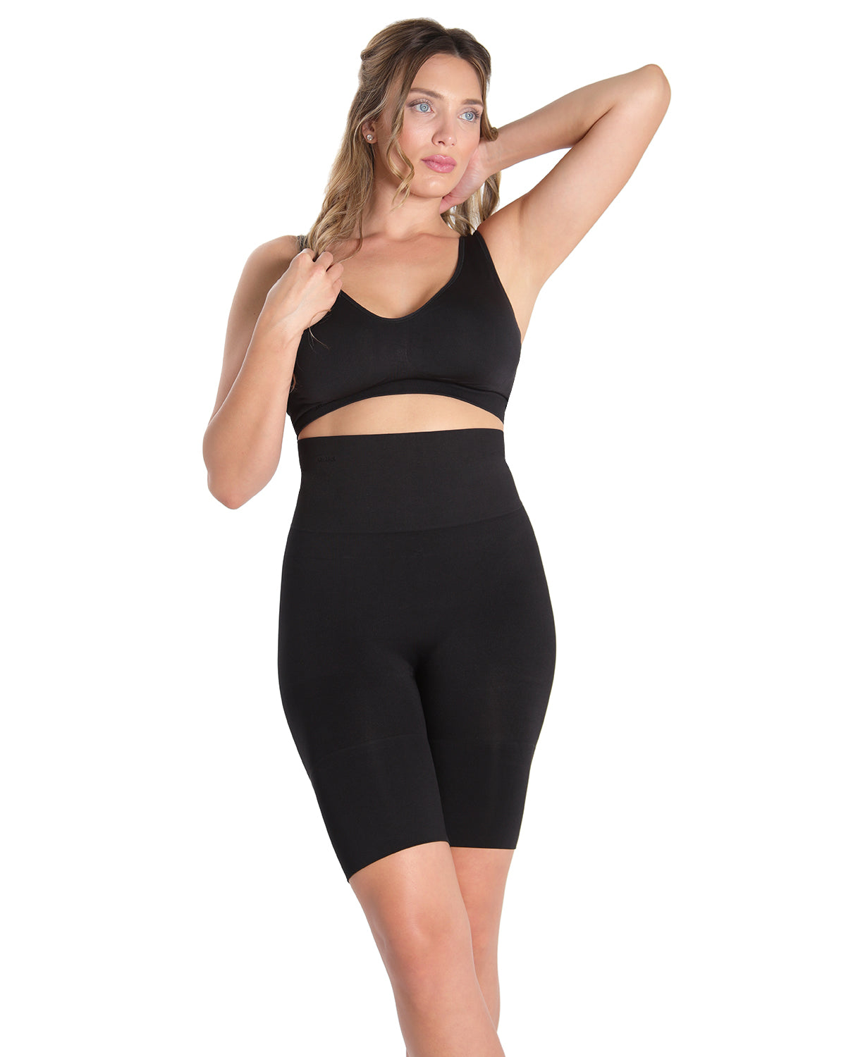 High-Waisted Seamless Firming Thigh Shaper : Color: Black