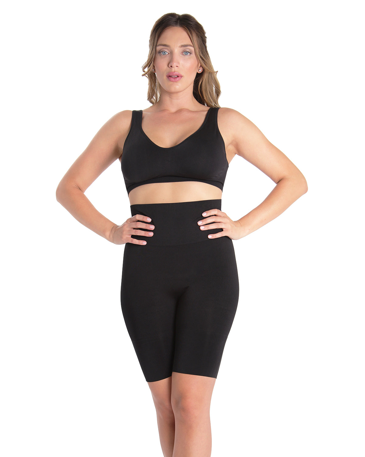 High-Waisted Seamless Firming Thigh Shaper : Color: Black