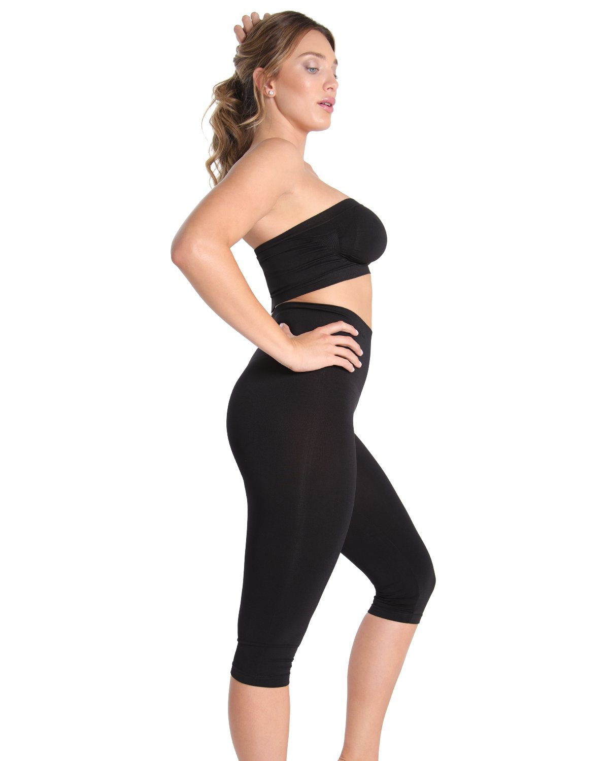 High-Waisted Tummy Control Shaping Capri Leggings : Color: Black