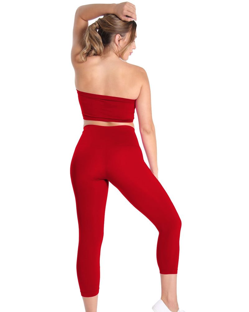 Women's High Waist Control Top Compression Leggings (Red, One Size) 