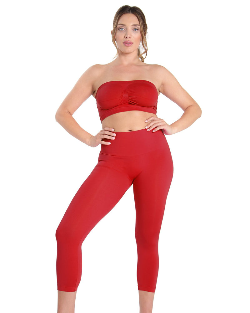 BetterMe High Waisted Slimming Leggings and Long Sleeve Top with  Full-Coverage Set in Black