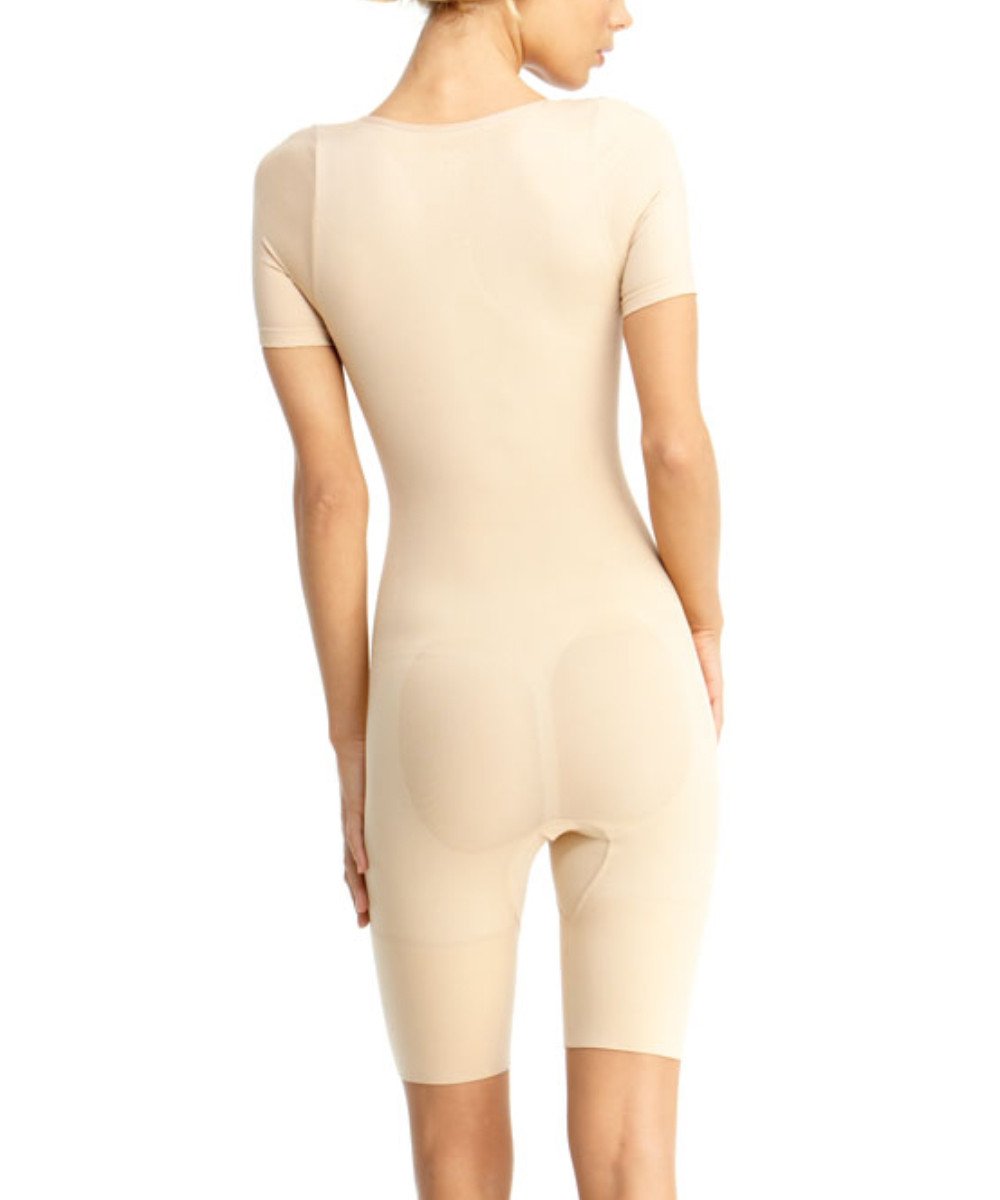 Women's Short Sleeve Bodysuit with Thigh Shaper : Color: Nude