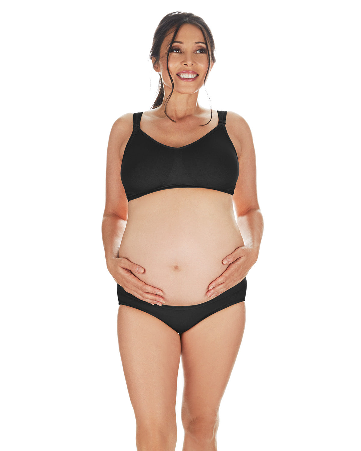 Women's Low-Waist Nylon Maternity Briefs : Color: Black