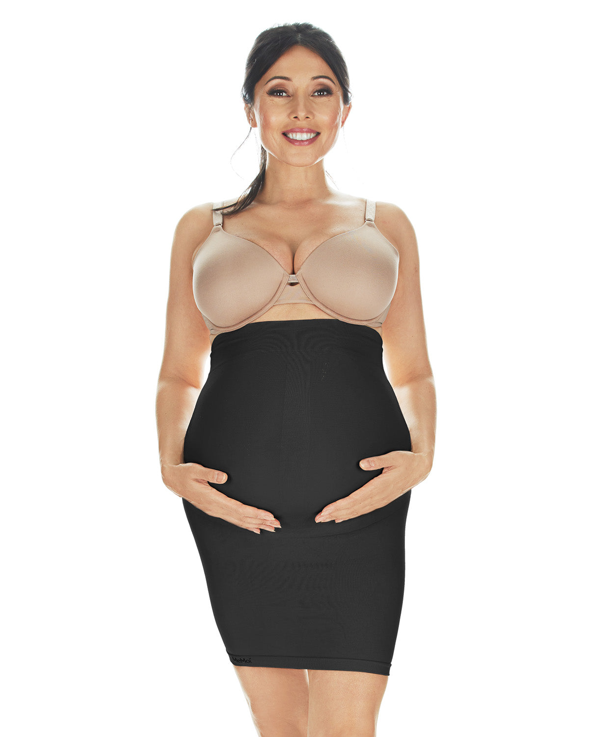 Women's High-Waist Nylon Maternity Slip : Color: Black