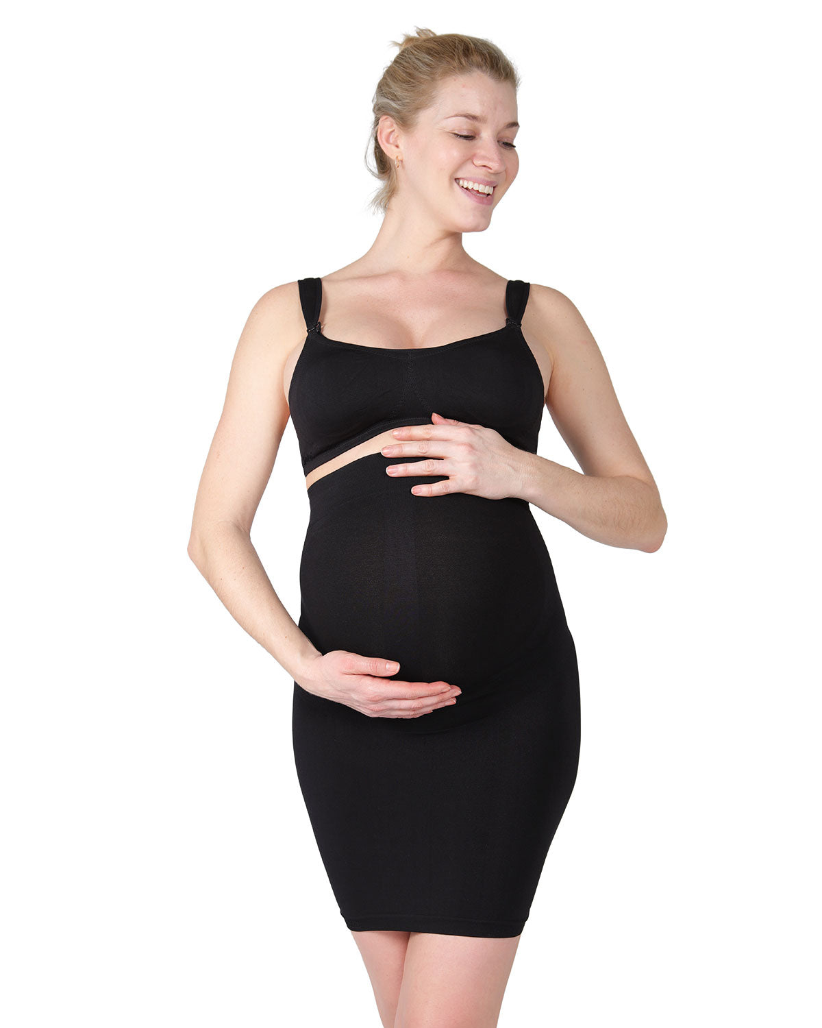 Women's High-Waist Nylon Maternity Slip : Color: Black