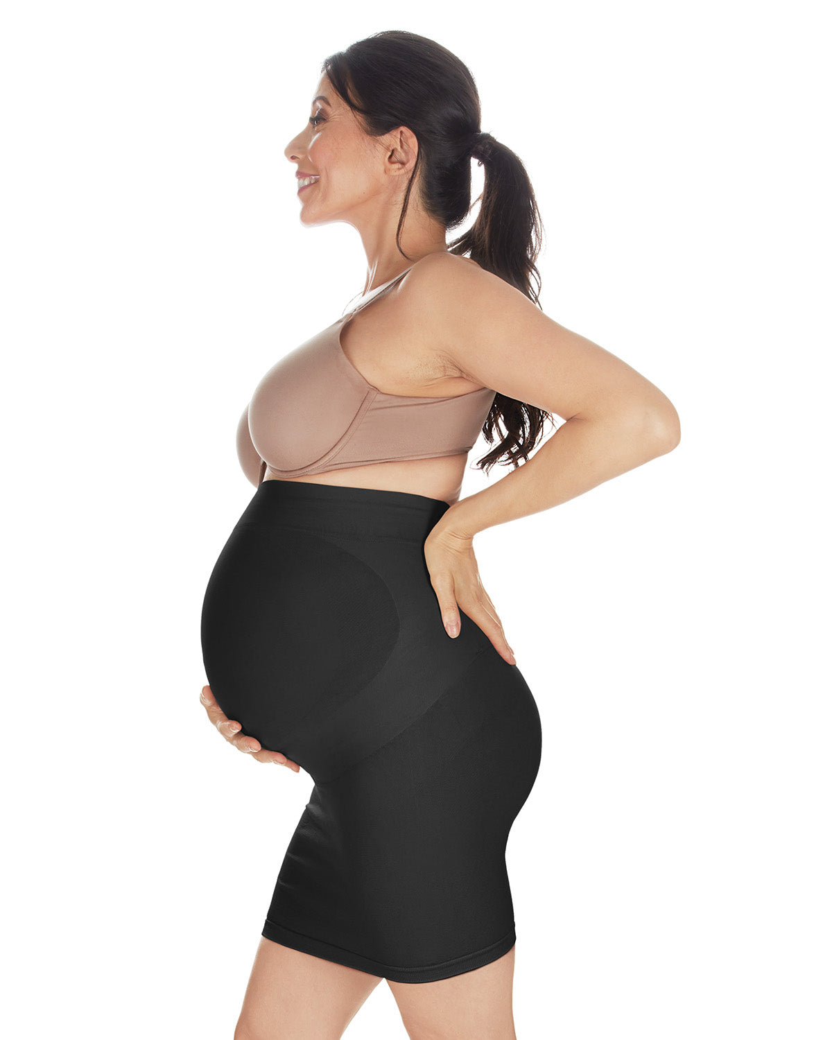 Women's High-Waist Nylon Maternity Slip : Color: Black