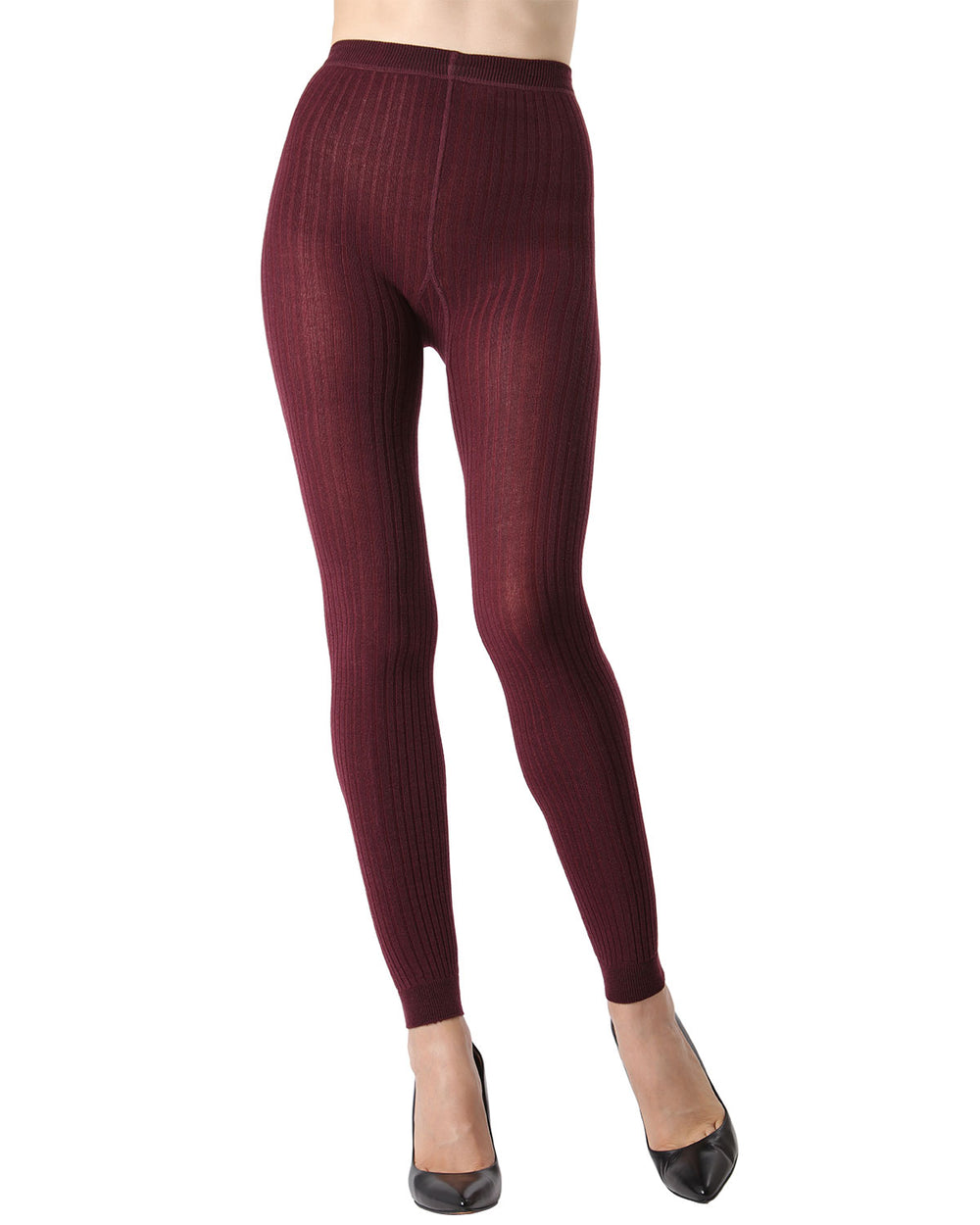 Footless Ribbed Sweater Tights : Color: Burgundy