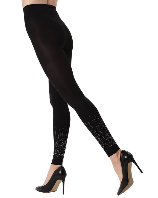 Rhinestone Starburst Footless Opaque Tights : Color: Black