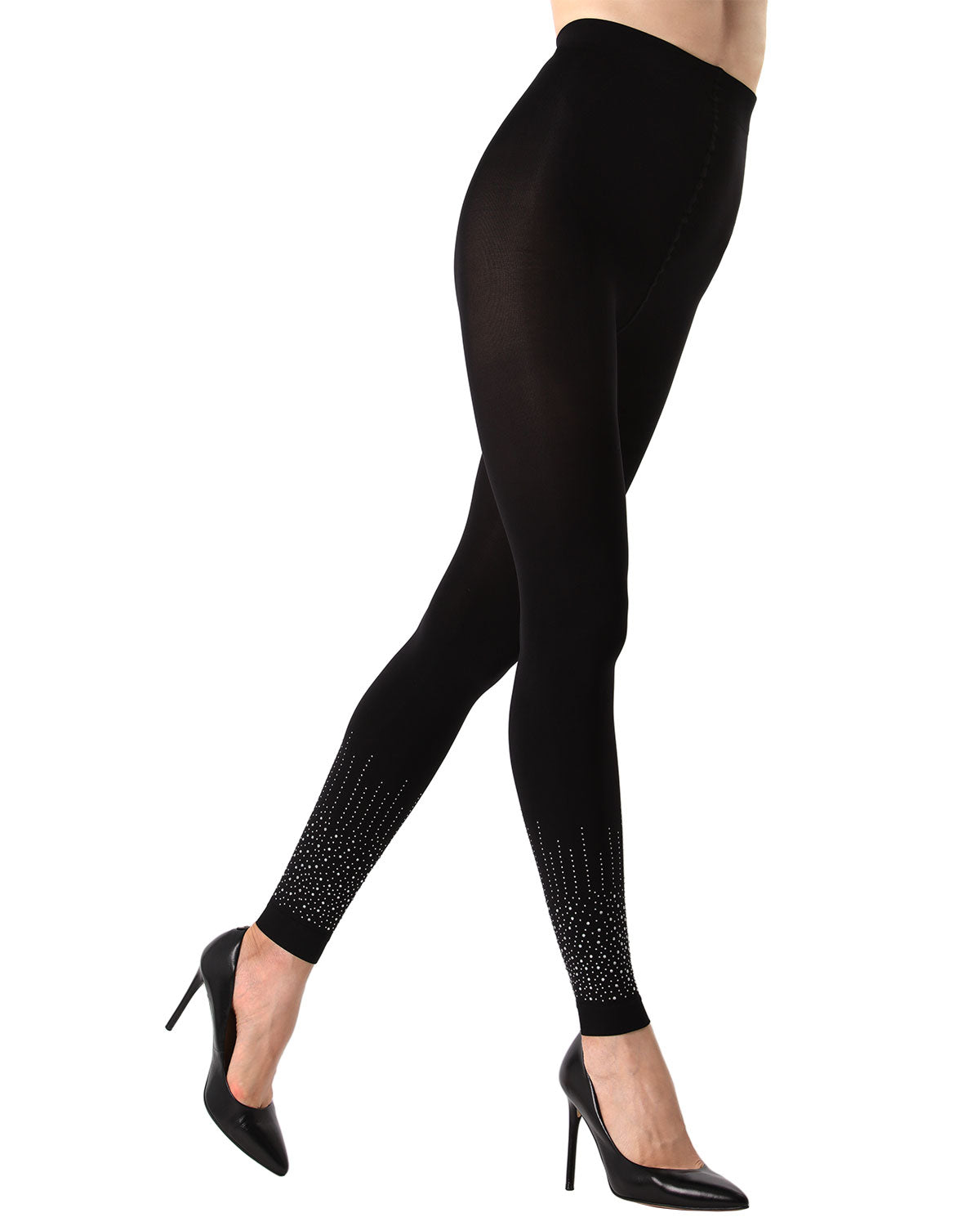 Rhinestone Starburst Footless Opaque Tights : Color: Black
