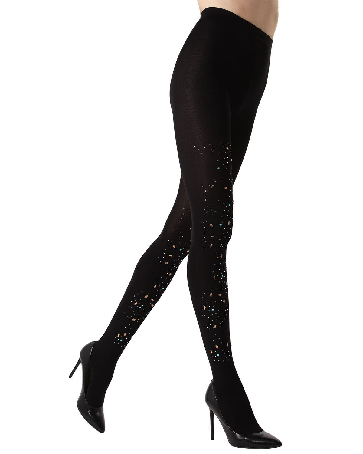 Constellation Embellished Opaque Tights : Color: Black