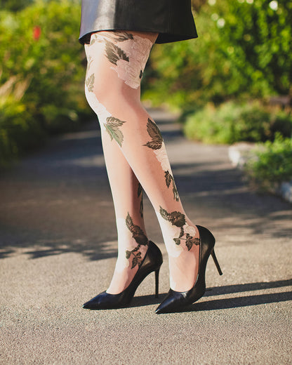 Sheer Garden Rose Floral Tights : Color: Blush Pink