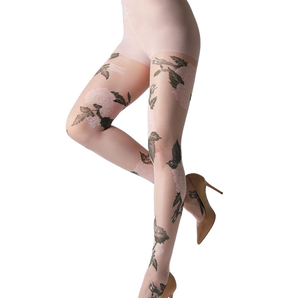 Women Fancy Sheer Cream White Purple Floral Rose Lace Tights Pantyhose  Stockings