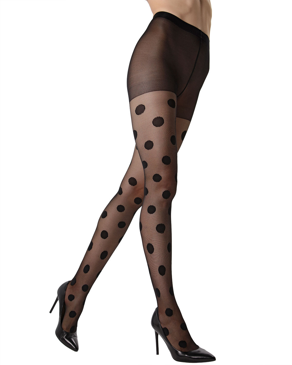 Women's Sheer Polka Dot Nylon Tights : Color: Black