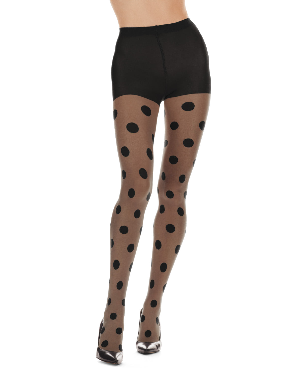 Women's Sheer Polka Dot Nylon Tights : Color: Black