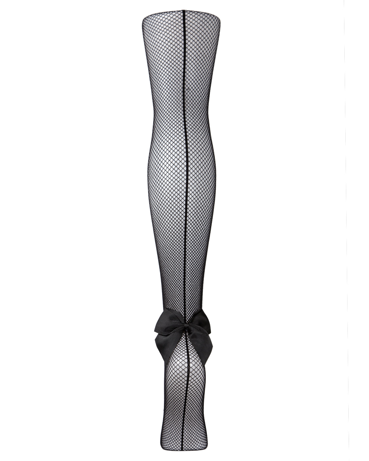Women's Backseam Bow Nylon Fishnet Tights : Color: Black