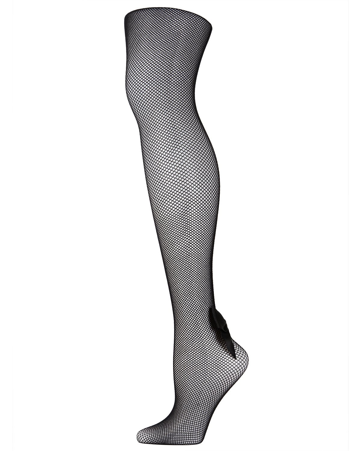 Women's Backseam Bow Nylon Fishnet Tights : Color: Black