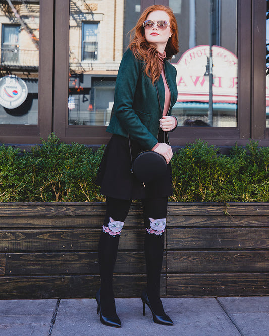 Cat Face Design Sweater Tights : Color: Black