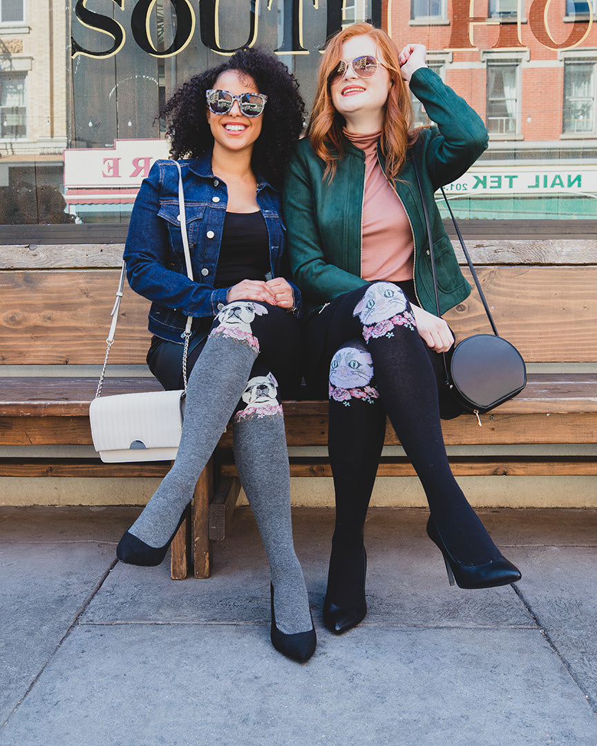 Cat Face Design Sweater Tights : Color: Black