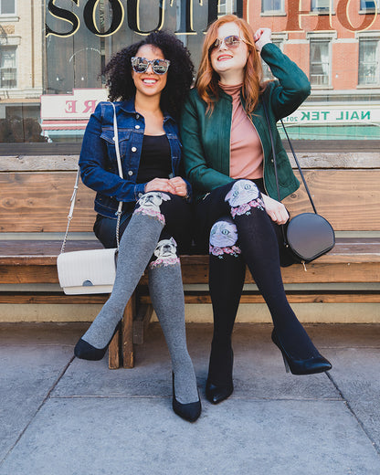 Cat Face Design Sweater Tights : Color: Black