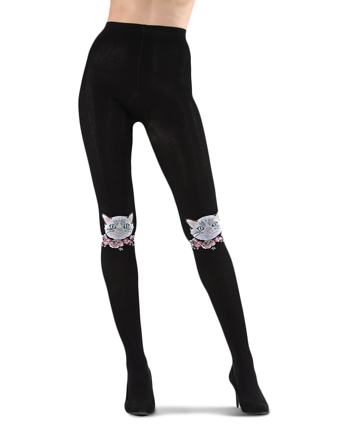 Cat Face Design Sweater Tights : Color: Black