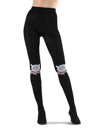 Cat Face Design Sweater Tights : Color: Black